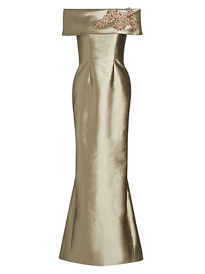 Embroidered Silk Radzimir Off-the-Shoulder Gown