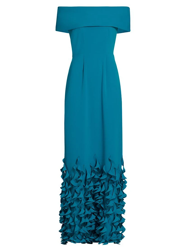 Crepe Off-The-Shoulder Sheath Gown