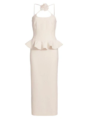 Crêpe Flower Pin Peplum Cocktail Dress