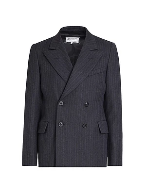 Pinstripe Wool Double-Breasted Blazer