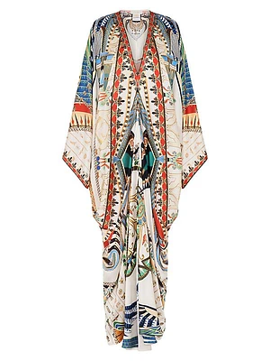 Abstract-Print Silk T-Shape Caftan