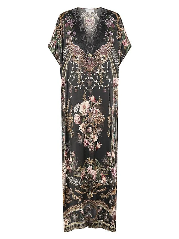 Embellished Floral Silk Caftan