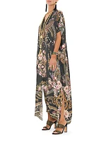 Embellished Floral Silk Caftan