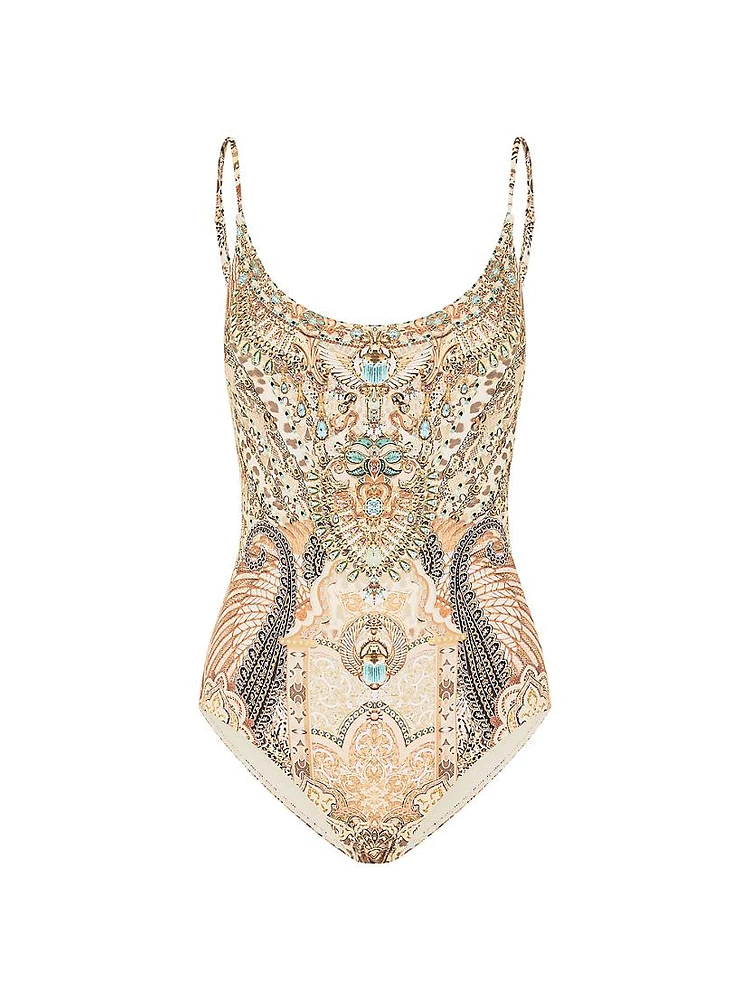 Abstract-Print Scoopneck One-Piece Swimsuit