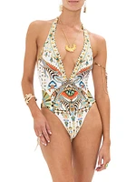 Abstract-Print Halterneck One-Piece Swimsuit