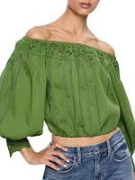 Nan Lace Stripe Off-the-Shoulder Top