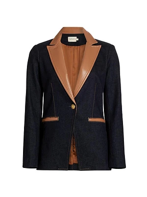 Breann Denim Vegan Leather Blazer