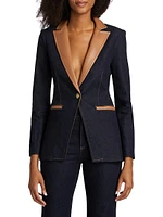 Breann Denim Vegan Leather Blazer