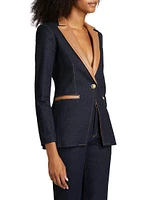 Breann Denim Vegan Leather Blazer