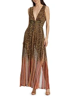 Alvina Leopard Chiffon Plunge Maxi Dress