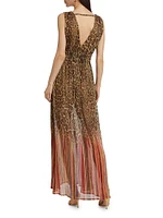 Alvina Leopard Chiffon Plunge Maxi Dress