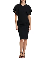 Draped Dolman-Sleeve Midi-Dress