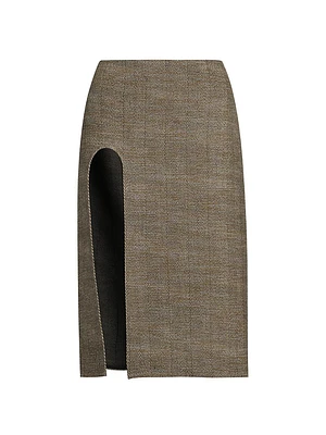 Wool-Blend U-Slit Knee-Length Skirt