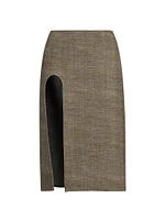 Wool-Blend U-Slit Knee-Length Skirt