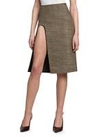 Wool-Blend U-Slit Knee-Length Skirt