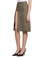 Wool-Blend U-Slit Knee-Length Skirt