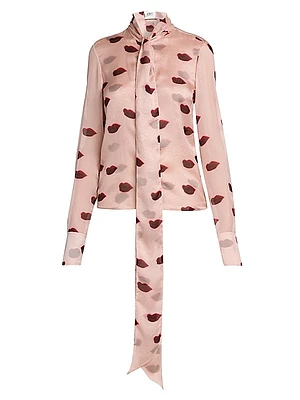 Lips Silk Tie-Neck Blouse