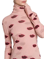 Lips Mesh Turtleneck Top