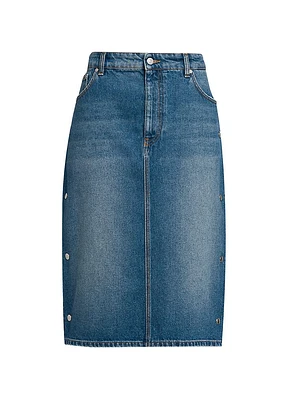 Side-Snap Denim Midi-Skirt