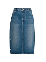 Side-Snap Denim Midi-Skirt