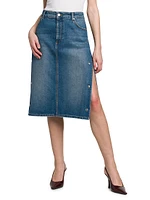 Side-Snap Denim Midi-Skirt