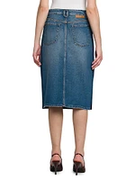 Side-Snap Denim Midi-Skirt