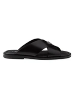 Brushed Leather Crisscross Slides