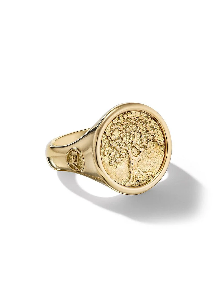 Life and Death Duality Signet Ring 18K Yellow Gold, 20MM