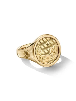 Water and Fire Duality Signet Ring 18K Yellow Gold, 20MM