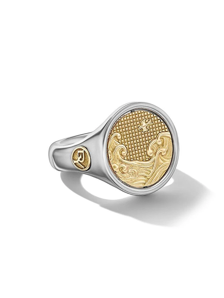 Water and Fire Duality Signet Ring Sterling Silver