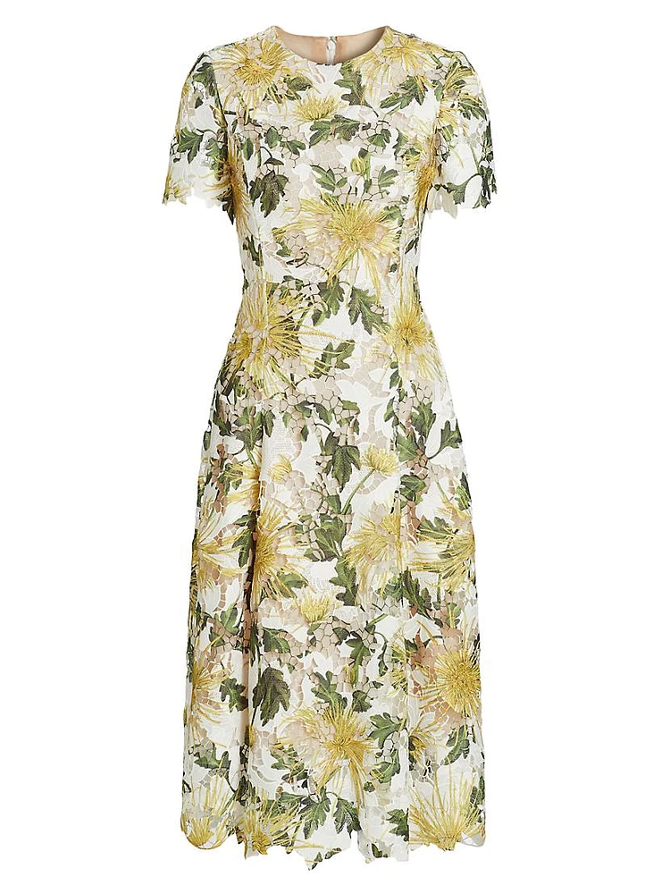 Chrysanthemum Floral Guipure Lace Cocktail Dress