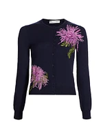 Floral-Embroidered Wool Cardigan