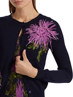 Floral-Embroidered Wool Cardigan