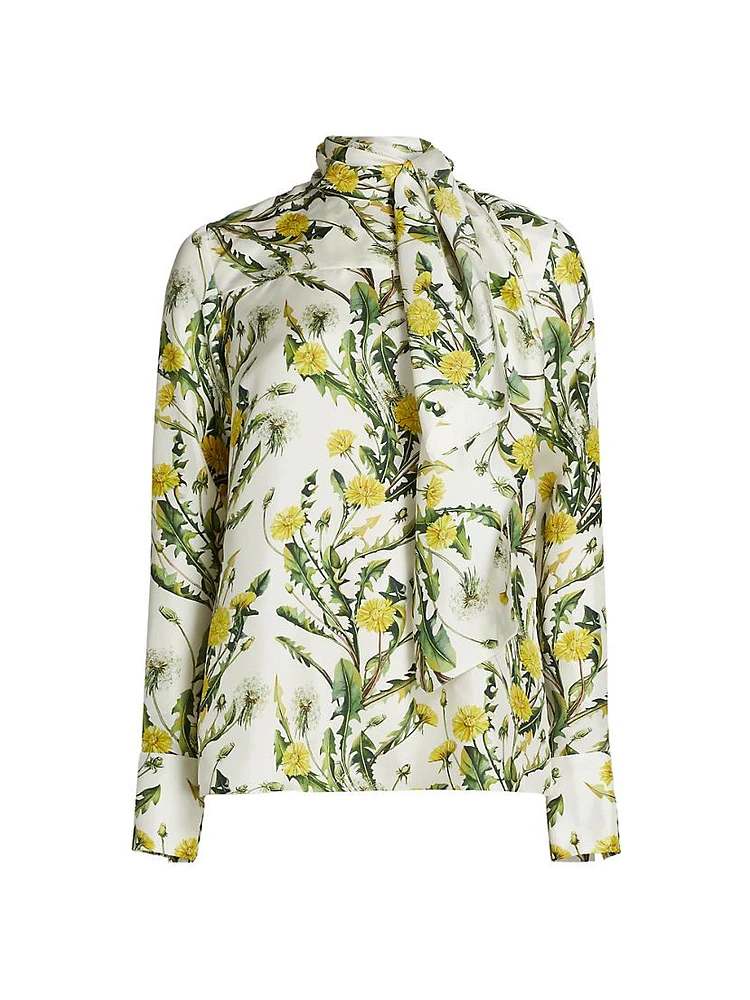 Floral Silk Twill Tieneck Blouse