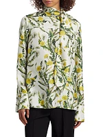 Floral Silk Twill Tieneck Blouse