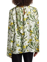 Floral Silk Twill Tieneck Blouse