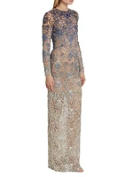 Crystal-Embroidered Ombré Gown