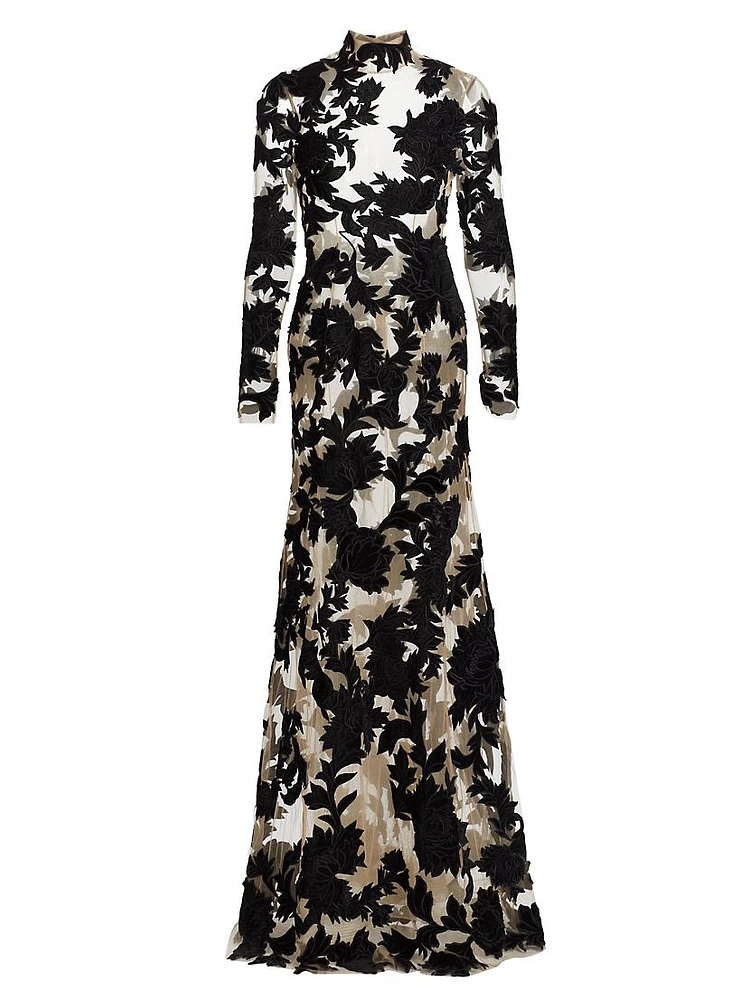 Velvet Floral Guipure Lace Gown