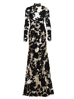 Velvet Floral Guipure Lace Gown