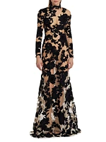 Velvet Floral Guipure Lace Gown