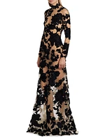 Velvet Floral Guipure Lace Gown