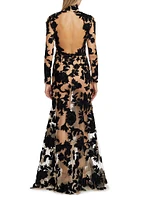 Velvet Floral Guipure Lace Gown