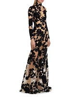 Velvet Floral Guipure Lace Gown