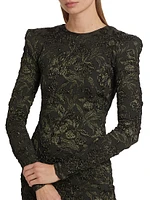 Long-Sleeve Metallic Jacquard Gown