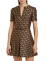 Chain Jacqaurd Split Neck Dress