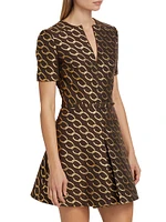 Chain Jacqaurd Split Neck Dress