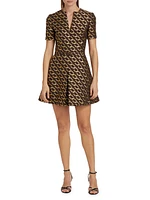 Chain Jacqaurd Split Neck Dress