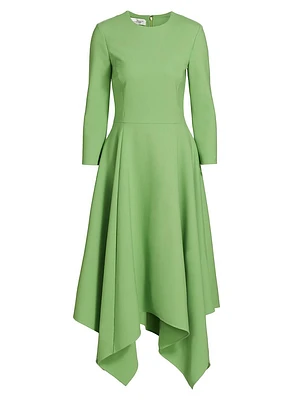 Wool Handkerchief Hem Midi-Dress