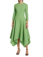 Wool Handkerchief Hem Midi-Dress