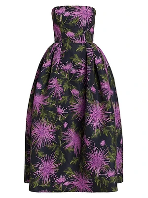 Chrysanthemum Faille Strapless Cocktail Dress